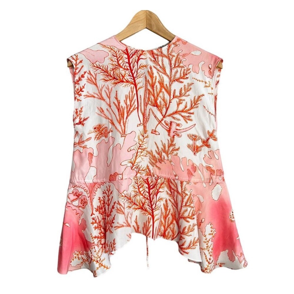 Stella McCartney Blouse Womens 38 Coral White Printed Silk Alana Peplum Top New